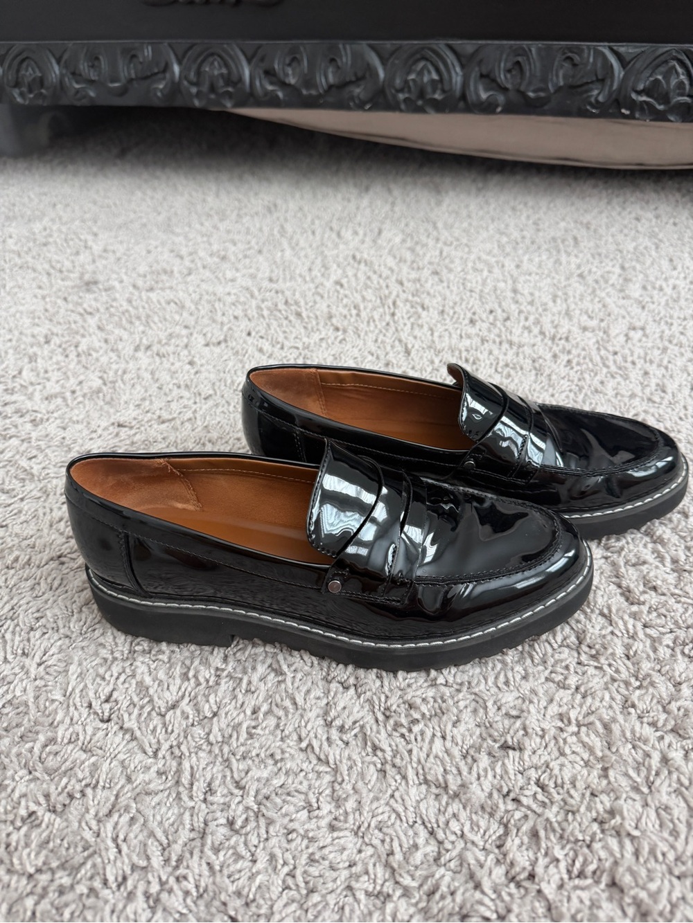 Franco Sarto Black Patent Leather Penny Loafers